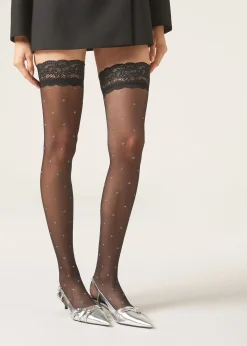 Autoreggenti Velate 30 Denari con Pizzo e Pois