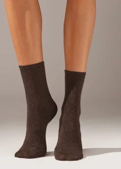 Calze Corte con Cashmere e Glitter a Costine