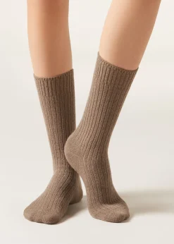 Calzini Corti a Coste con Lana e Cashmere