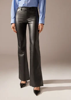 Pantaloni a Zampa Termici Effetto Spalmato