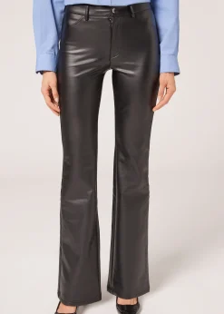 Pantaloni a Zampa Termici Effetto Spalmato