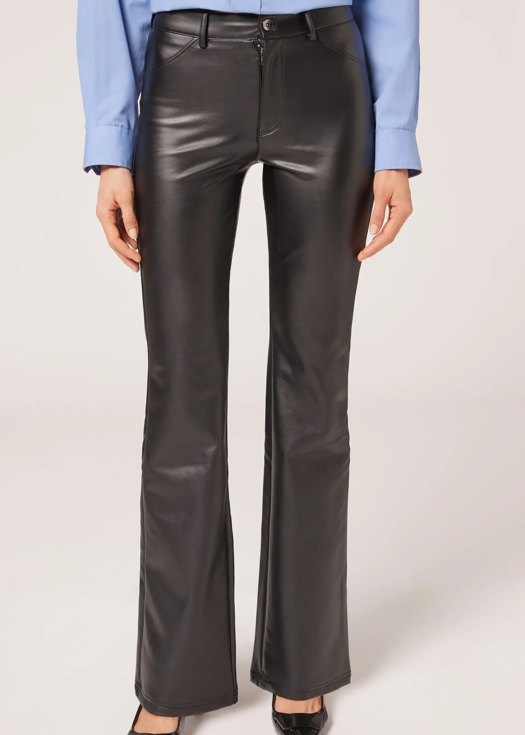 Pantaloni a Zampa Termici Effetto Spalmato